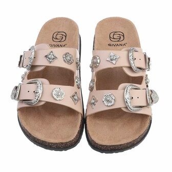 Dames slippers met studs - beige