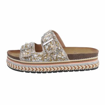 Dames slippers met steentjes - beige