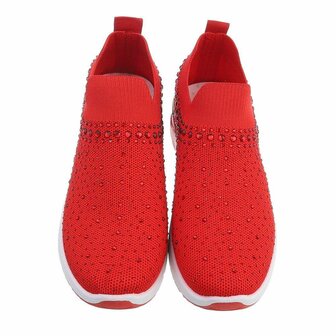 Dames instap sneakers / slip-on instappers met strass - rood
