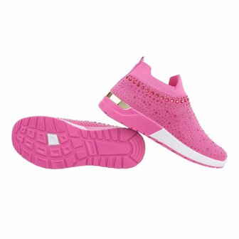Dames instap sneakers / slip-on instappers met strass - roze