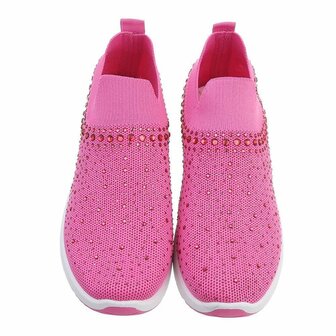 Dames instap sneakers / slip-on instappers met strass - roze