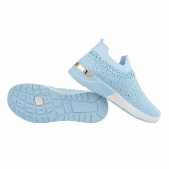 Dames instap sneakers / slip-on instappers met strass - blauw