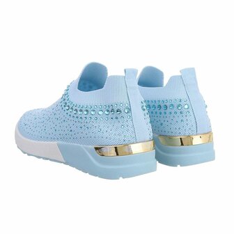 Dames instap sneakers / slip-on instappers met strass - blauw