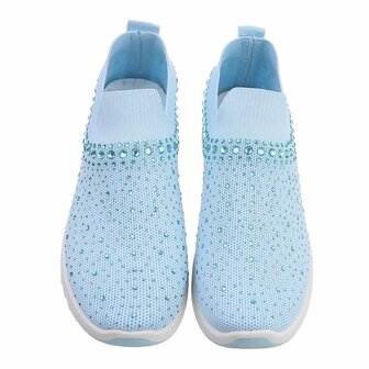 Dames instap sneakers / slip-on instappers met strass - blauw