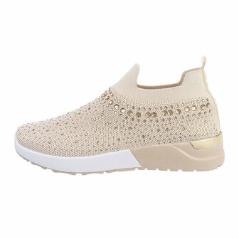 Dames instap sneakers / slip-on instappers met strass - beige