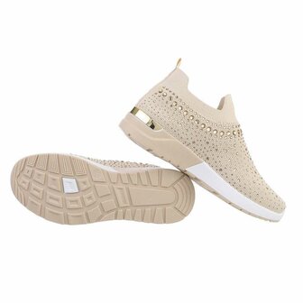 Dames instap sneakers / slip-on instappers met strass - beige