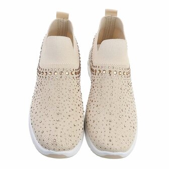 Dames instap sneakers / slip-on instappers met strass - beige