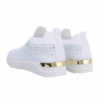 Dames instap sneakers / slip-on instappers met strass - wit