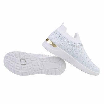 Dames instap sneakers / slip-on instappers met strass - wit