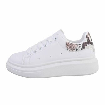 Dames sneakers met slangenprint - wit / snake