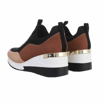 Dames wedge sneakers met sleehakken - zwart / bruin
