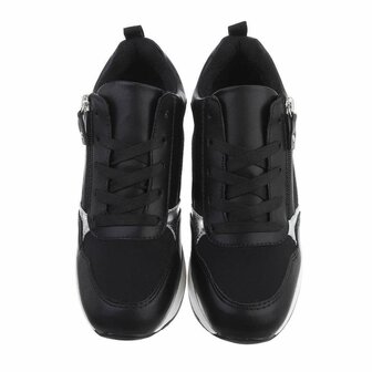 Dames wedge sneakers met sleehakken - zwart / zilver