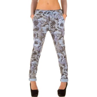 Dames katoenen broek / chino met bloemenprint - lichtblauw