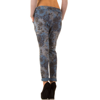 Dames katoenen broek / chino met bloemenprint - blauw