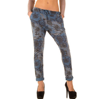 Dames katoenen broek / chino met bloemenprint - blauw