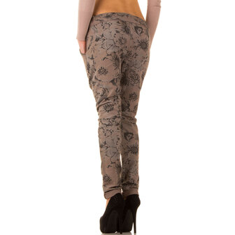 Dames katoenen broek / chino met bloemenprint - bruin