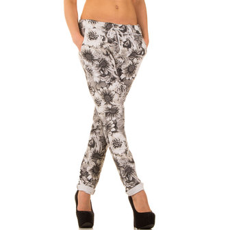 Dames katoenen broek / chino met bloemenprint - creme