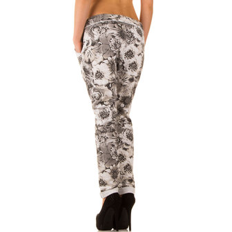 Dames katoenen broek / chino met bloemenprint - creme