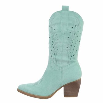 Dames cowboy laarzen / halfhoge western laarsjes su&egrave;de-look - turquoise