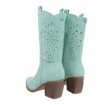 Dames cowboy laarzen / halfhoge western laarsjes su&egrave;de-look - turquoise