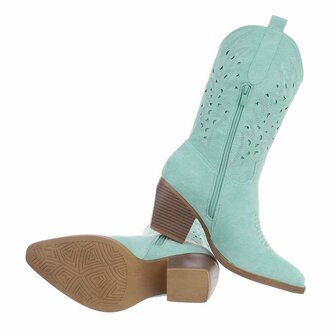 Dames cowboy laarzen / halfhoge western laarsjes su&egrave;de-look - turquoise