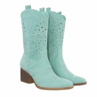 Dames cowboy laarzen / halfhoge western laarsjes su&egrave;de-look - turquoise