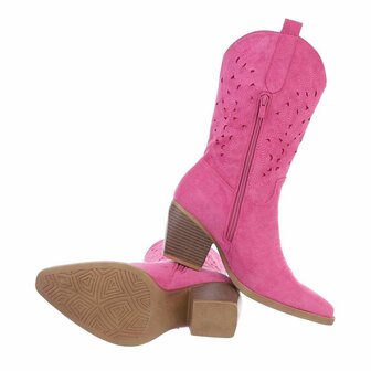 Dames cowboy laarzen / halfhoge western laarsjes su&egrave;de-look - fuchsia roze