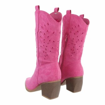 Dames cowboy laarzen / halfhoge western laarsjes su&egrave;de-look - fuchsia roze