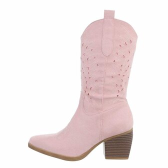 Dames cowboy laarzen / halfhoge western laarsjes su&egrave;de-look - roze