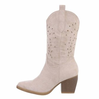 Dames cowboy laarzen / halfhoge western laarsjes su&egrave;de-look - beige