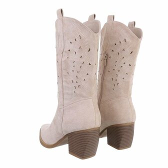 Dames cowboy laarzen / halfhoge western laarsjes su&egrave;de-look - beige