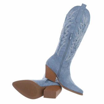 Dames cowboy laarzen / hoge western boots su&egrave;de-look - blauw