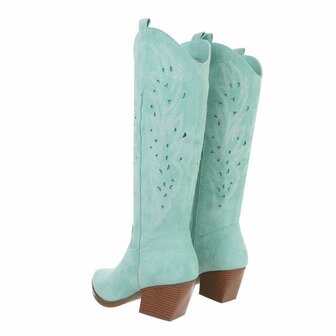 Dames cowboy laarzen / hoge western boots su&egrave;de-look - turquoise