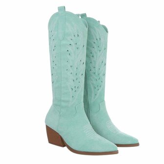 Dames cowboy laarzen / hoge western boots su&egrave;de-look - turquoise