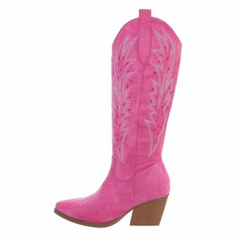 Dames cowboy laarzen / hoge western boots su&egrave;de-look - fuchsia roze