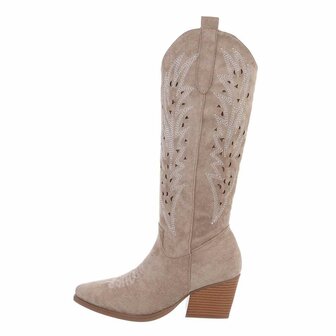 Dames cowboy laarzen / hoge western boots su&egrave;de-look - khaki