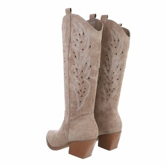 Dames cowboy laarzen / hoge western boots su&egrave;de-look - khaki