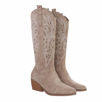 Dames cowboy laarzen / hoge western boots su&egrave;de-look - khaki