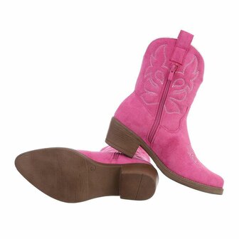 Dames cowboy enkellaarzen / western laarsjes su&egrave;de-look - fuchsia roze