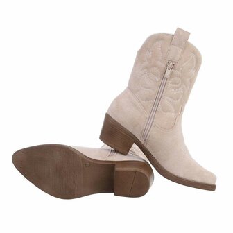 Dames cowboy enkellaarzen / western laarsjes su&egrave;de-look - beige