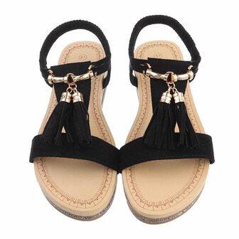 Dames sandalen met kwastje - zwart