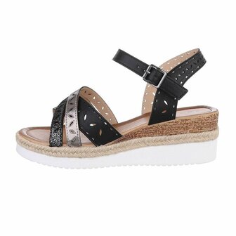 Dames wedge sandalen met sleehakken - zwart