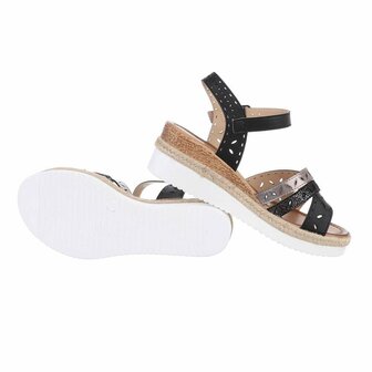 Dames wedge sandalen met sleehakken - zwart