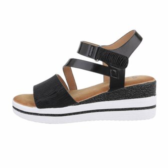 Dames wedge sandalen met sleehakken - zwart / zebra