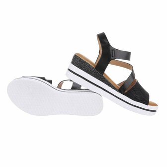 Dames wedge sandalen met sleehakken - zwart / zebra