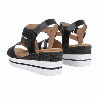 Dames wedge sandalen met sleehakken - zwart / zebra