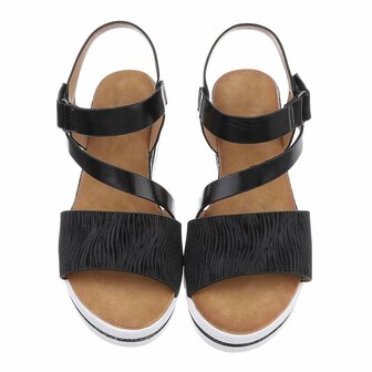 Dames wedge sandalen met sleehakken - zwart / zebra