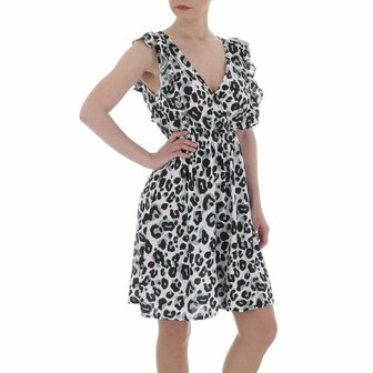 Dames zomerjurk / halflange jurk met panterprint - grijs