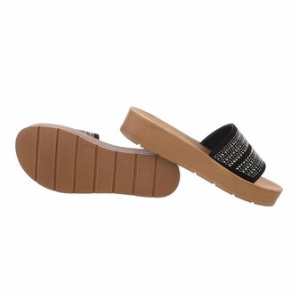Dames slippers met strass - zwart