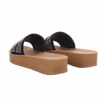 Dames slippers met strass - zwart